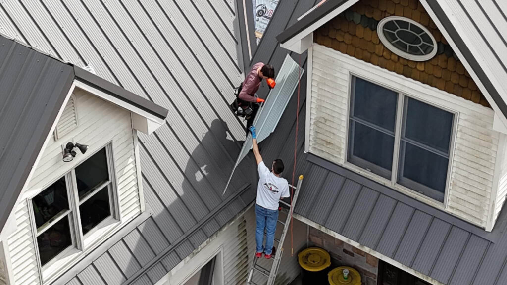 Close-up view of professional roofing craftsmanship by Allied Exteriors on a residential home