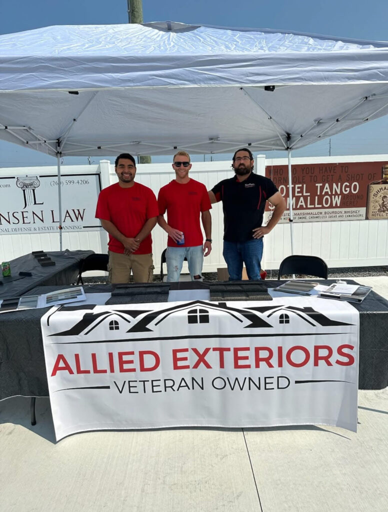 Veteran owned roofing company at a pop up hut